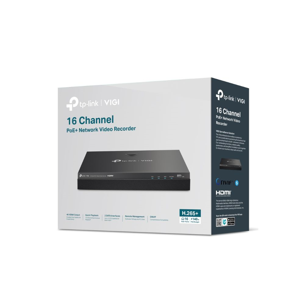 VIGI NVR2016H-16MP-4TB 16-Channel Live View and 4K HDMI Video Output